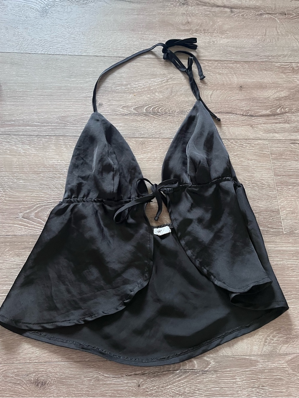 Garage Black Satin Halter Tie-Front Women's Top